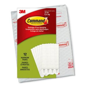 Command Narrow Picture Hanging Strips, White, 12-Pairs, Easy to Open Packaging
