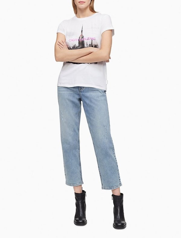 Straight Fit High Rise Light Wash Ankle Jeans