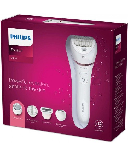 - Series 8000 Epilator, Wet and Dry Cordless Hair Removal and Skin Care System