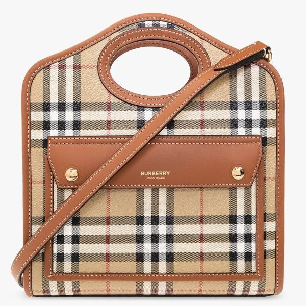 Ladies Briar Brown Check And Leather Mini Pocket Bag