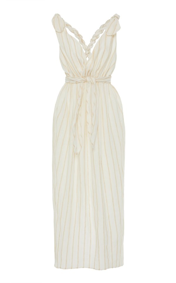 Calypso Striped Linen-Blend Midi Dress