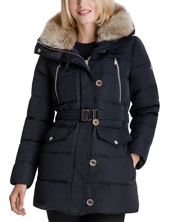 Faux-Fur-Collar Down Puffer Coat, Created for Macy's