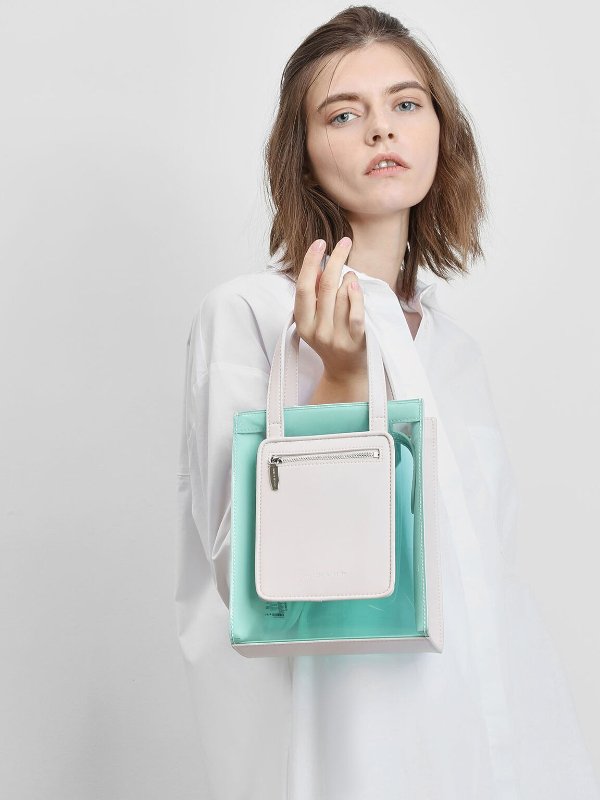 Light Pink Zipper Compartment Transparent Bag | CHARLES &amp; KEITH