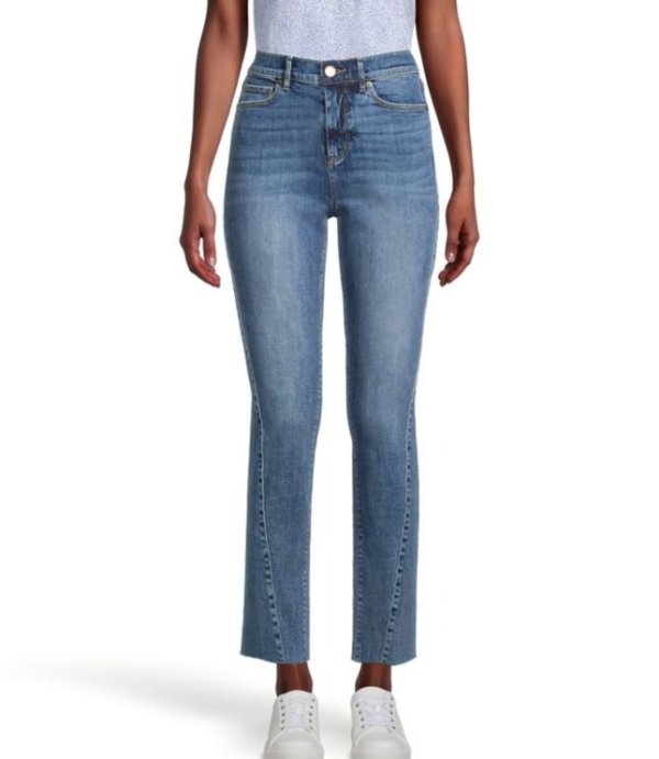 Seamed High Rise Straight Jeans in Lunar Wash