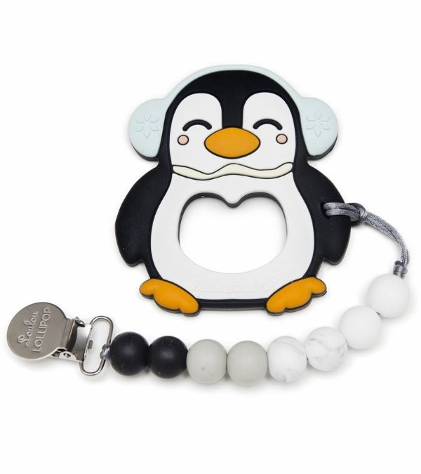 Silicone Teether with Clip - Peguin/Black