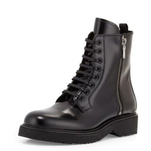 Prada Combat Lace-Up Boot, Black (Nero) @ Neiman Marcus