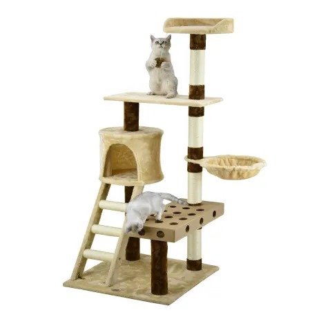 Beige and Brown 58.5" Cat Tree with IQ Box, Ladder, and Side Basket | Petco