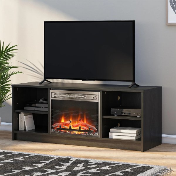 Fireplace TV Stand for TVs up to 55", Black Oak