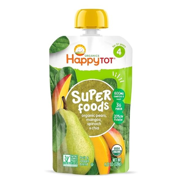 Superfoods Stage 4 Organics Toddler Food Pear Mango Spinach, 4.22 Ounce Pouch (Packaging May Vary)