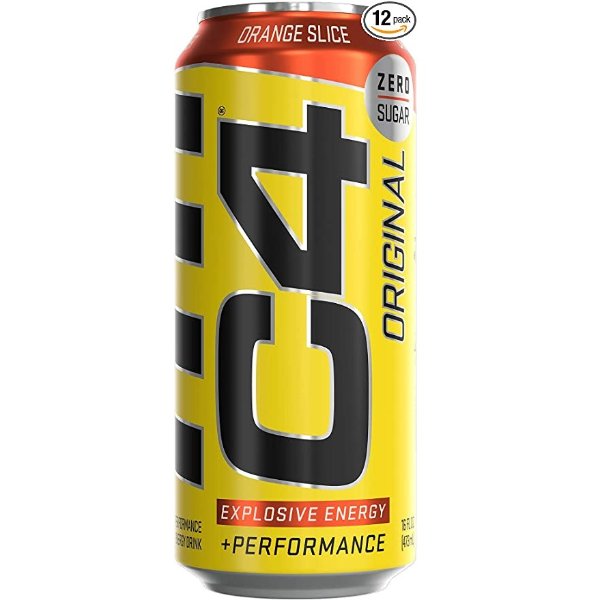 C4 Original Sugar Free Sparkling Energy Drink Orange Slice | Pre Workout Performance Drink with No Artificial Colors or Dyes | 16oz (Pack of 12)