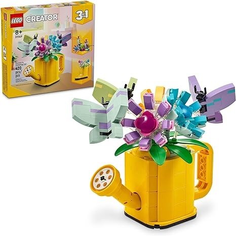 Creator 3 in 1 Flowers in Watering Can Building Toy, Transforms from Watering Can to Rain Boot to 2 Birds on a Perch, Fun Animal Toy for Kids, Birthday and Nature Toy for Girls and Boys, 31149