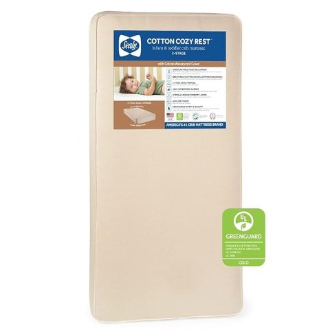 透气棉质双重硬度防过敏婴儿床垫，52 英寸 x 28 英寸