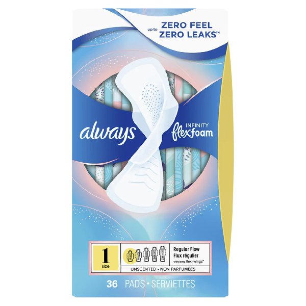 Infinity FlexFoam Pads for Women Regular with Wings Unscented Unscented, Size 1