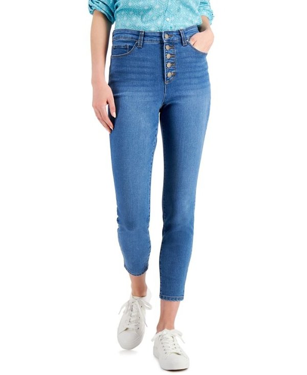 Petite Button-Fly Skinny Jeans, Created for Macy's