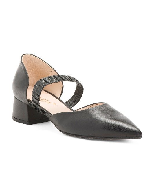 Made In Spain Leather Pointy Toe Ruched Band Low Heels