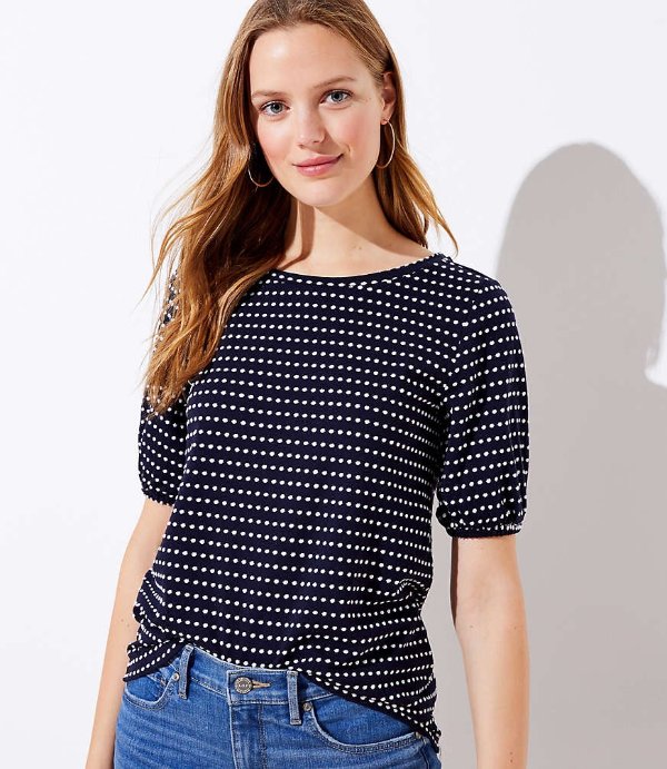 Dotted Puff Sleeve Top | LOFT