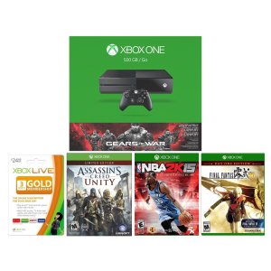 Xbox One 500GB 游戏主机 + 刺客信条 + 超终幻想 + NBA2015 + 3个月会员