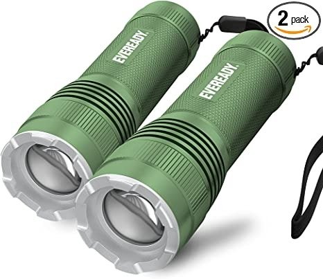 LED Tactical Flashlight by Eveready, Bright Rechargeable Flashlights for Emergencies and Camping Gear, Water Resistant EDC Flash Light, Pack of 2, Green
