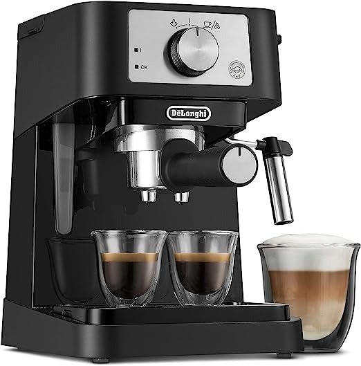 Stilosa Manual Espresso Machine, Latte & Cappuccino Maker, 15 Bar Pump Pressure + Manual Milk Frother Steam Wand, Black/Stainless, EC260BK