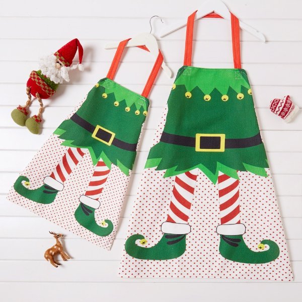 Elf Print Cotton and Linen Family Aprons