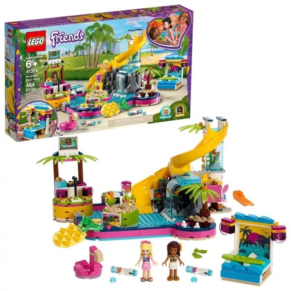 Friends Andrea&#39;s Pool Party Toy Pool Building Set with Mini Dolls for Pretend Play 41374