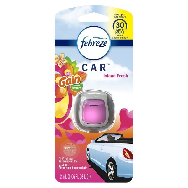 Car Odor-Eliminating Air Freshener Vent Clip with Gain Scent Island Fresh