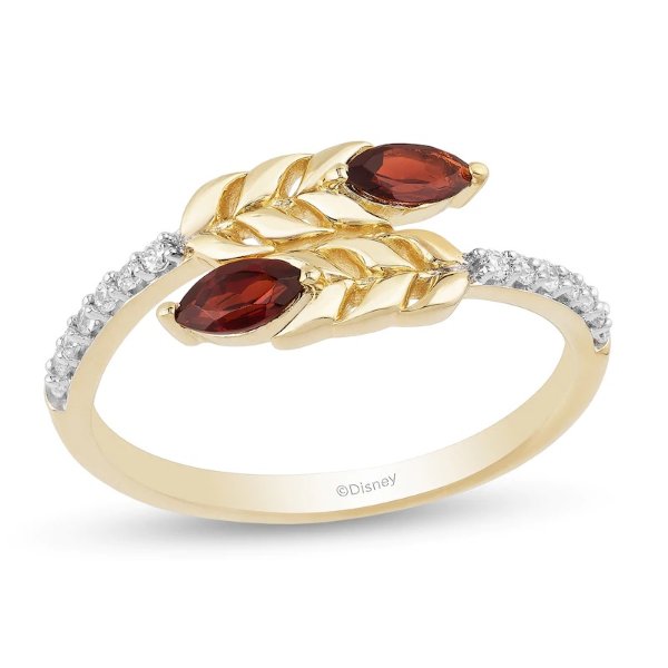 Enchanted Disney Anna Marquise Rhodolite and 1/10 CT. T.W. Diamond Wheat Wrap Ring in 10K Gold|Zales