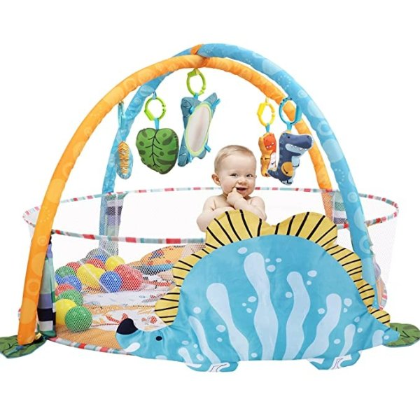 Baby Play Mat Activity Gym with Ball Pit,4-in-1 Tummy Time Mat for Baby to Toddler,with Sensory Toys,Mirror,Head Rest,Cognitive Development Baby Play Center for Newborns,Infants (Green)