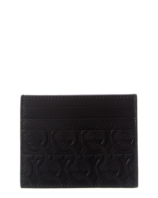 Gancini Embossed Leather Card Case
