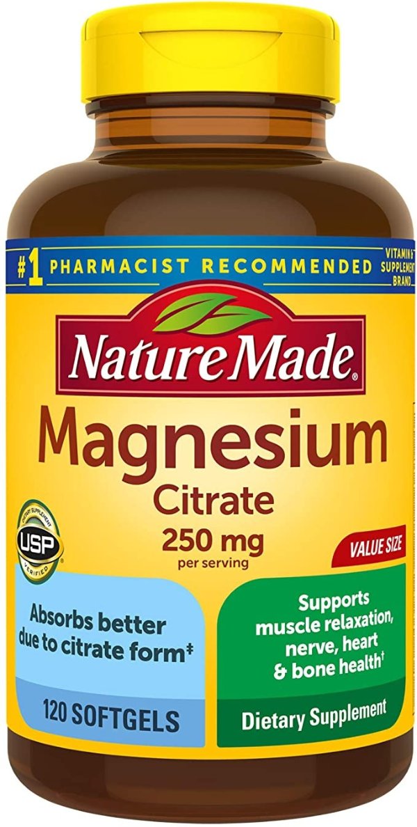 Magnesium Citrate 250mg Softgels, 120 Count for Nutrition Support† (Packaging May Vary)