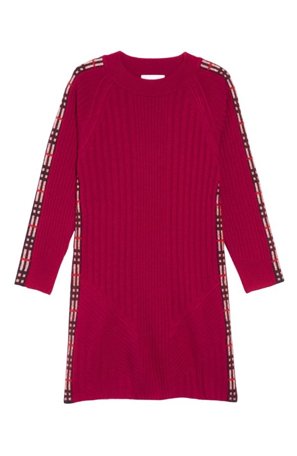 Kids Cathina Check Detail Wool & Cashmere Sweater Dress