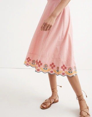 Embroidered Gingham Circle Skirt