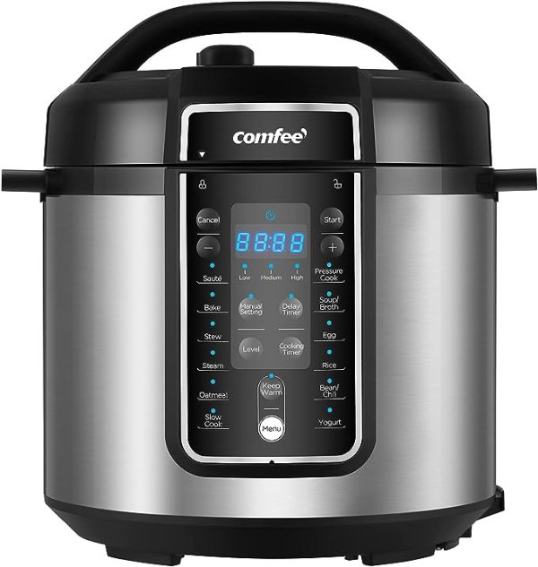 Pressure Cooker 6 Quart with 12 Presets, Multi-Functional Programmable Slow Cooker, Rice Cooker, Steamer, Sauté pan, Egg Cooker, Warmer and More