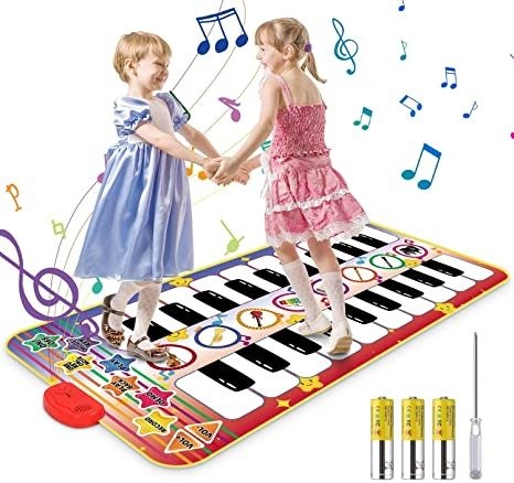 Kids Musical Mat, 20 Keys Double-Keyboard Musical Piano Mat with 3AA Batteries and Screwdriver 8 Instruments Sounds, Dance Floor Mat for Boys Girls Toddlers and Kids, 55.1” x 27.6”