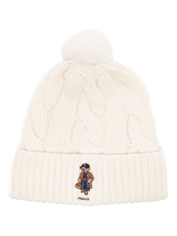 Polo Bear-patch cable-knit beanie