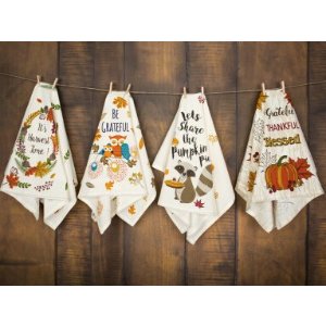 Mainstays Harvest Flour Sack Kitchen Towel, Assorted Prints, 28 in x 29 in, 100% Cotton, 4 Pack