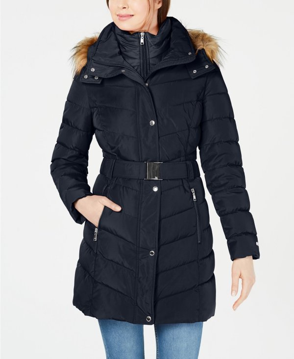Faux-Fur-Trim Hooded Puffer Coat, Created For Macy's