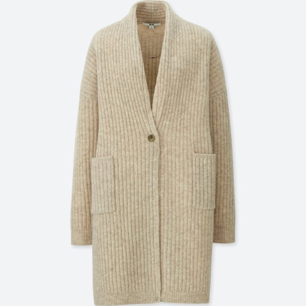 WOMEN WOOL RIBBED KNITTED COAT