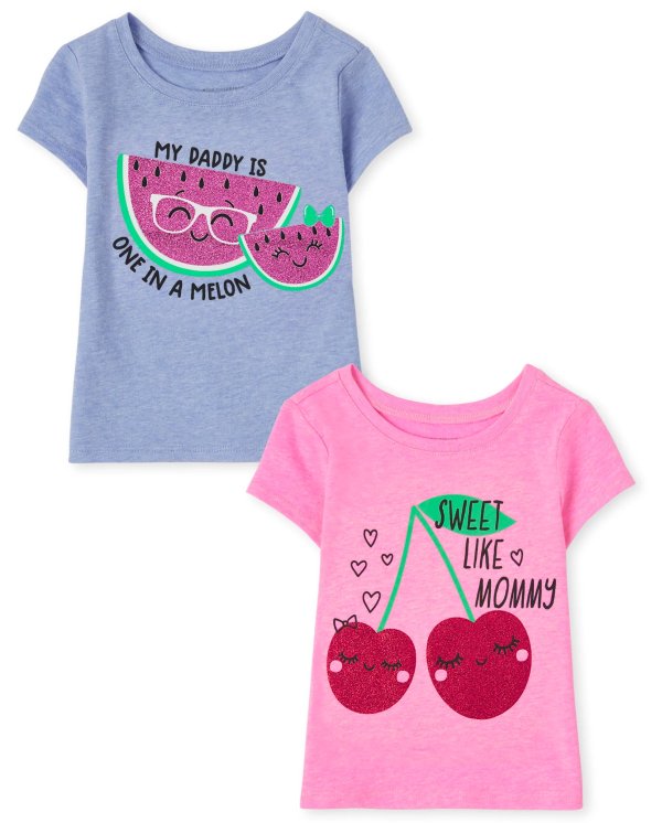 Baby And Toddler Girls Short Sleeve Fruit Graphic Tee 2-Pack