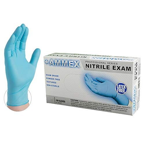 Medical Blue Nitrile Gloves - 4 mil, Latex Free, Powder Free, Textured, Disposable, Non-Sterile, Medium, APFN44100-BX, Box of 100