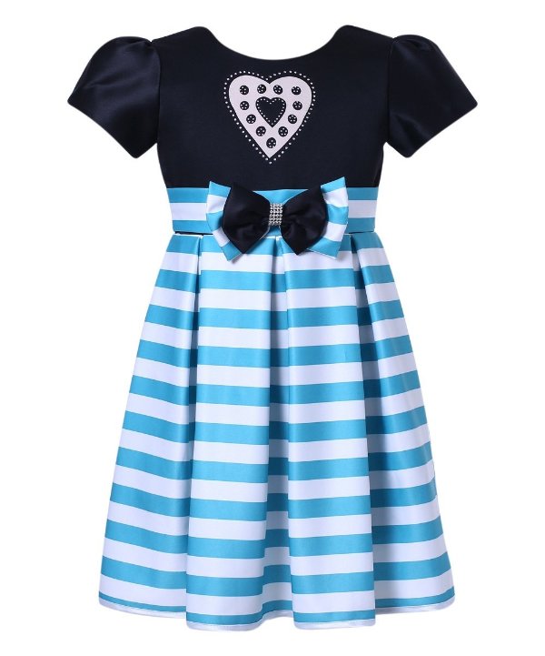 Black & Blue Heart Stripe Dress - Toddler & Girls