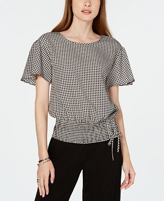 Printed Laced Smocked-Waist Top