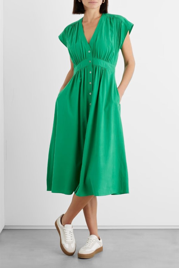 Evie gathered Lyocell and cotton-blend midi dress