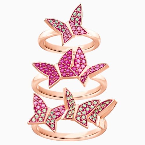 Lilia Ring Set, Multi-colored, Rose-gold tone plated by SWAROVSKI