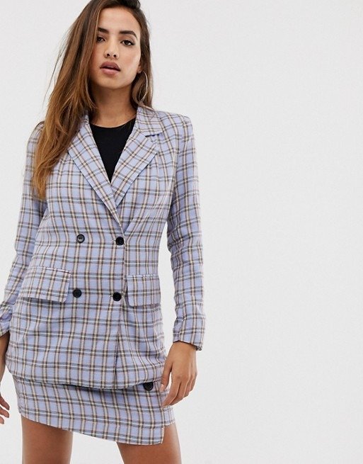 Missguided two-piece oversized blazer in blue check | ASOS
