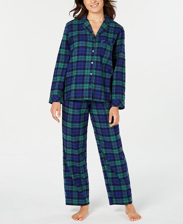 Matching Women's Black Watch Plaid Flannel Pajama Set, Created for Macy's