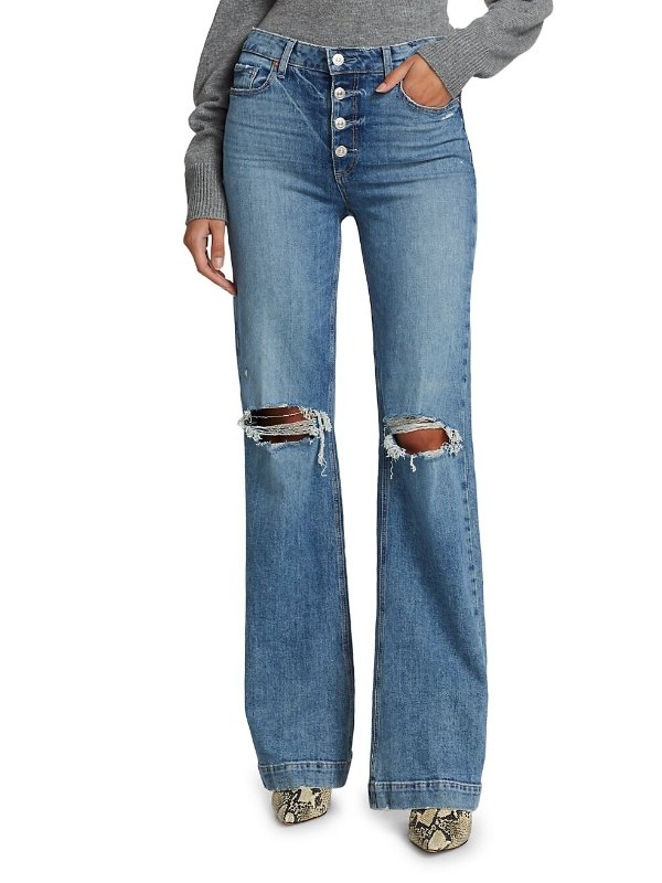 Leenah Exposed-Button Fly Flared Jeans