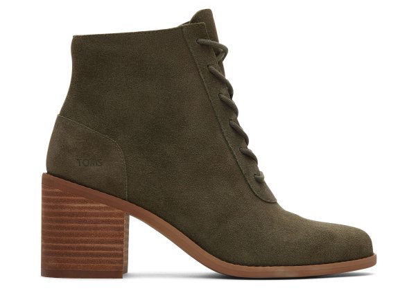 Women Evelyn Olive Suede Lace-Up Heeled Boot