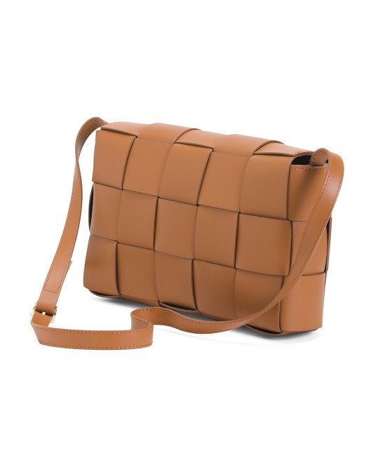 Made In Italy Leather Crossbody With Woven Flap Over | Handbags | Marshalls