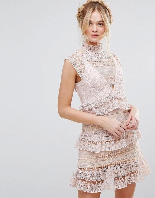  High Neck Lace Tiered Dress at asos.com